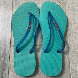Havaianas Slim Flip Flops Sandals Blue Green Women's Size 7/8 NWT